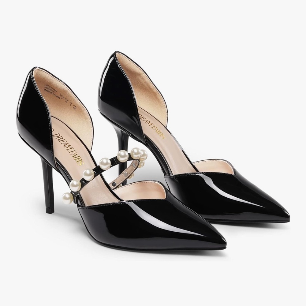 Elegant Black Heels with Pearl Accents